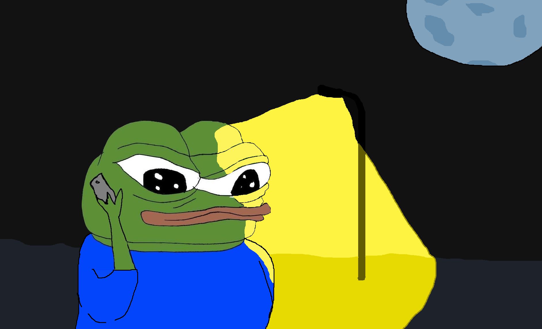 Pepe on phone under street light — Pepe meme
