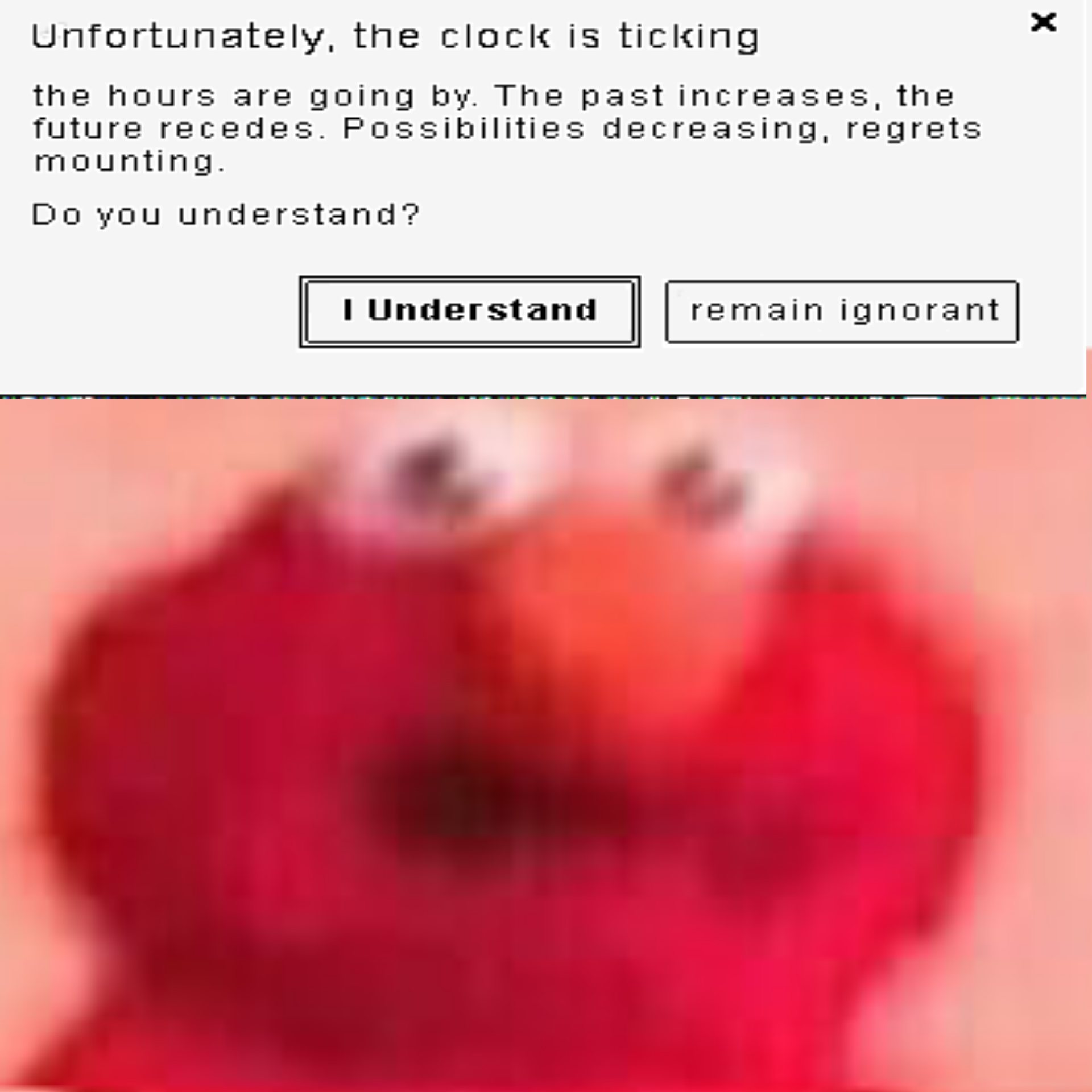 Elmo scared clock ticking — Reaction meme