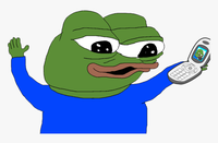 Pepe happy on flip phone with pepe — Pepe meme