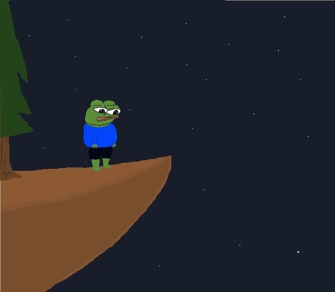 Pepe standing on cliff at night — Pepe meme