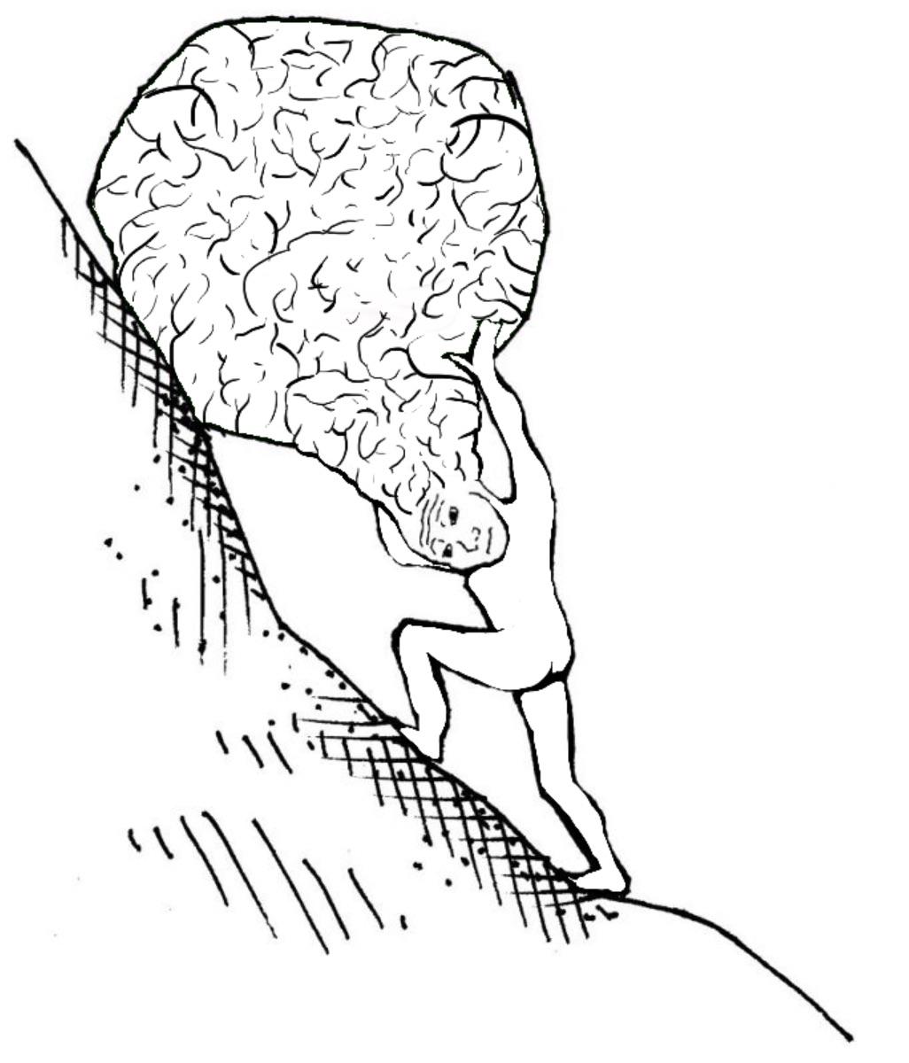 Wojak big brain sisyphus pushing brain up hill — Wojak meme