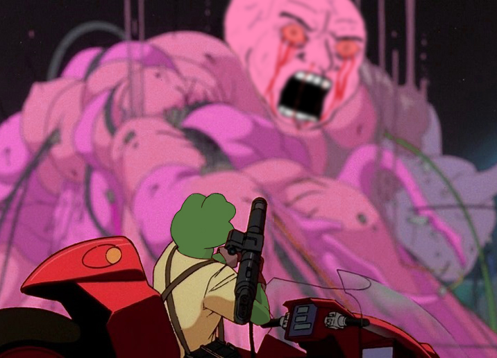 Pepe fights monster pink wojak — Pepe meme