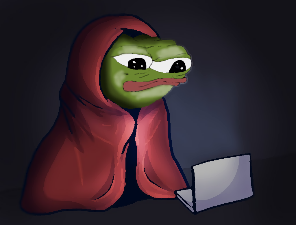 Pepe comfy on laptop — Pepe meme