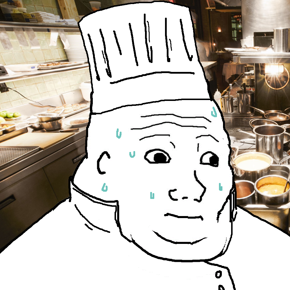 Wojak fat chef sweating — Wojak meme