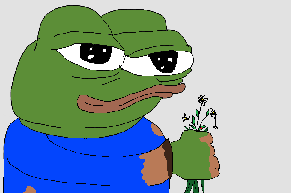 Pepe holding dug up flowers — Pepe meme