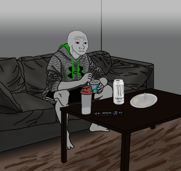 Wojak drinking monster after gym — Wojak meme
