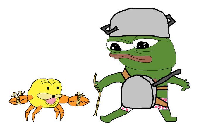 Pepe in armor fighting crab — Pepe meme