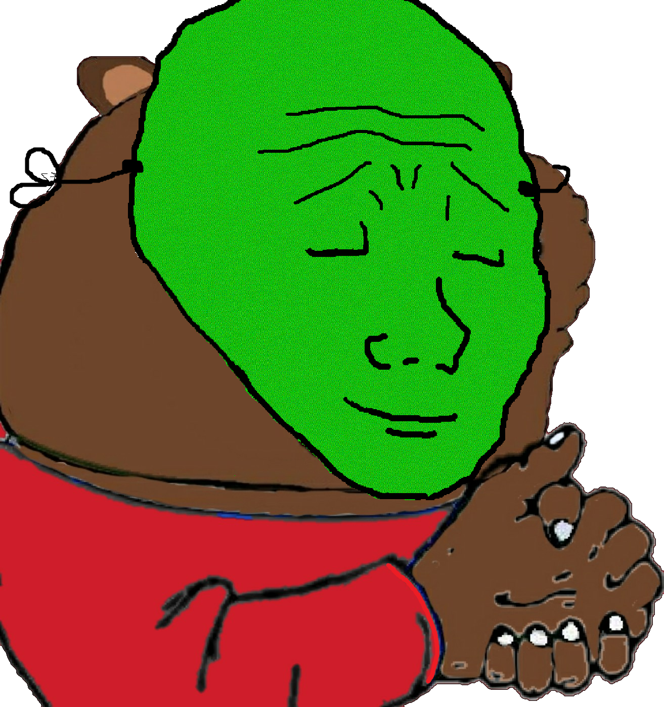 Bobo hiding behind green wojak mask — Bobo meme