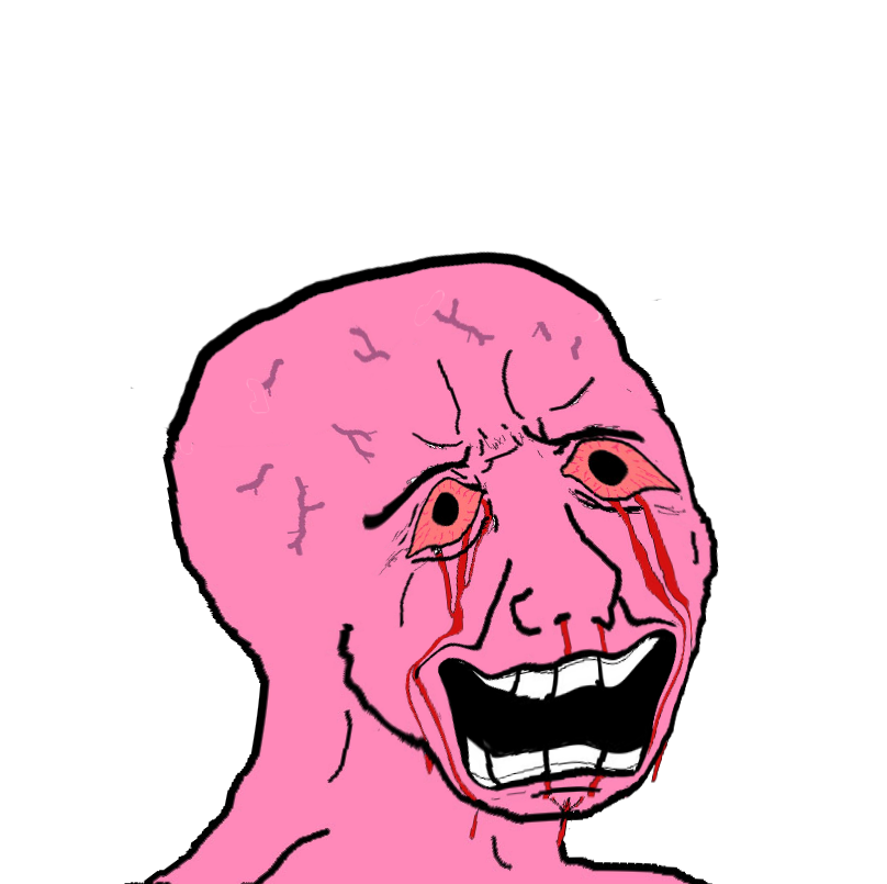 Pink wojak happy crooked smile — Wojak meme