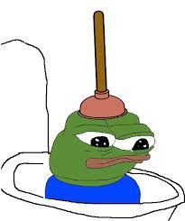 Pepe in toilet plunger on head — Pepe meme