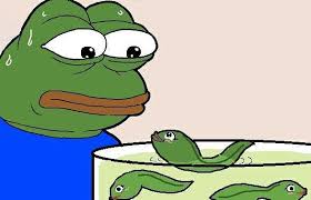 Pepe sweating looking at tadpoles — Pepe meme