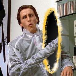 Bateman pointing into portal — Reaction meme