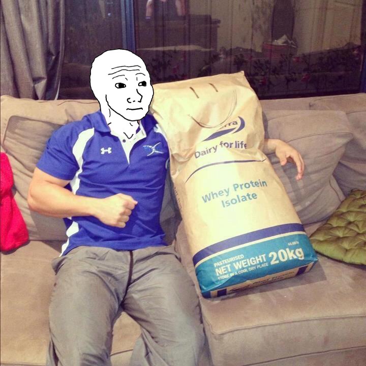 Wojak sitting with 20kg protein bag — Wojak meme