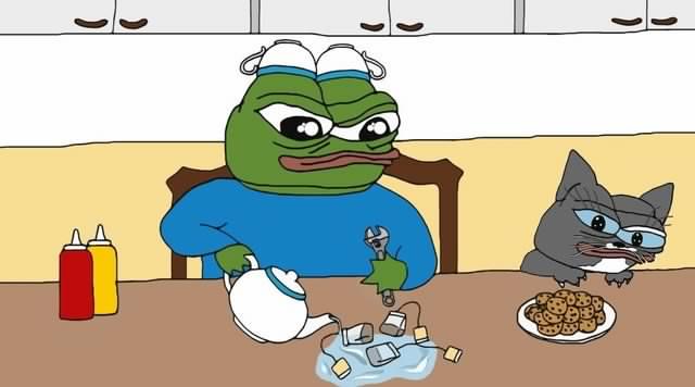 Pepe eating with cat — Pepe meme
