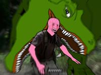 Pepe t rex eats pink wojak — Pepe meme