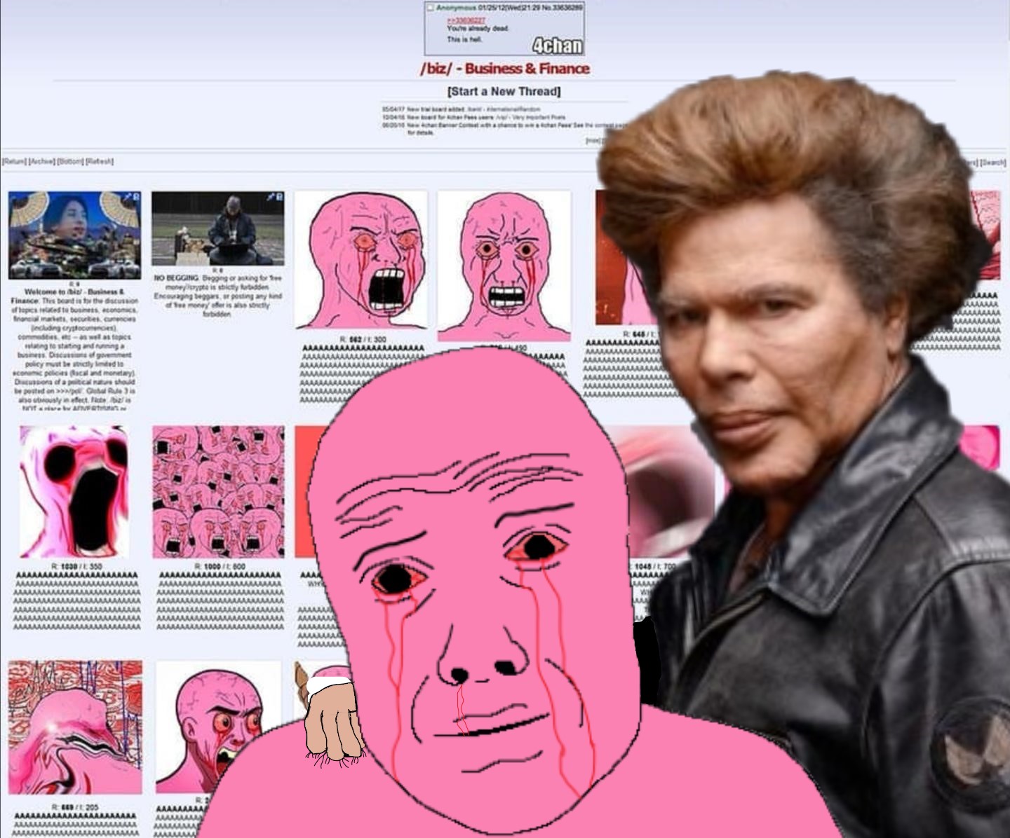 Pink wojak biz background with bogdanoff — Wojak meme
