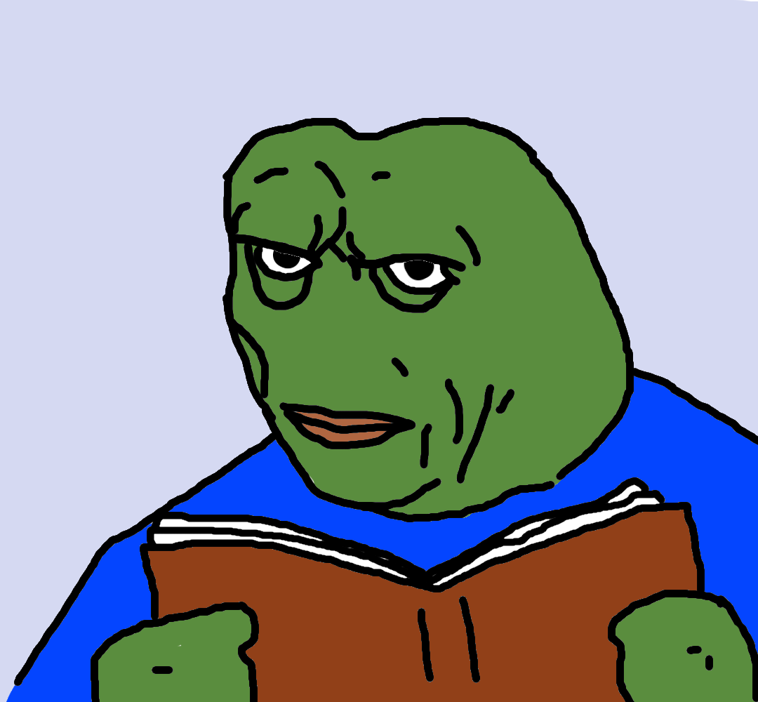 Pepe upset reading book — Pepe meme
