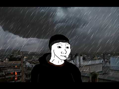 Wojak doomer rainy industrial night — Wojak meme
