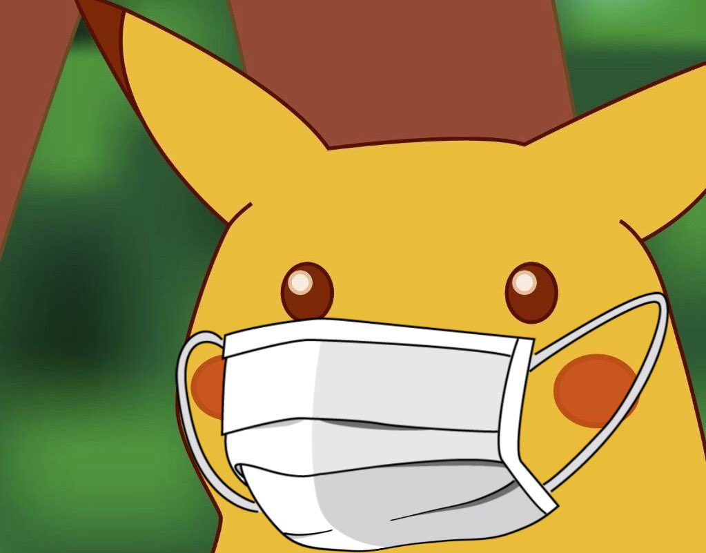 Shocked pikachu face under mask — Reaction meme