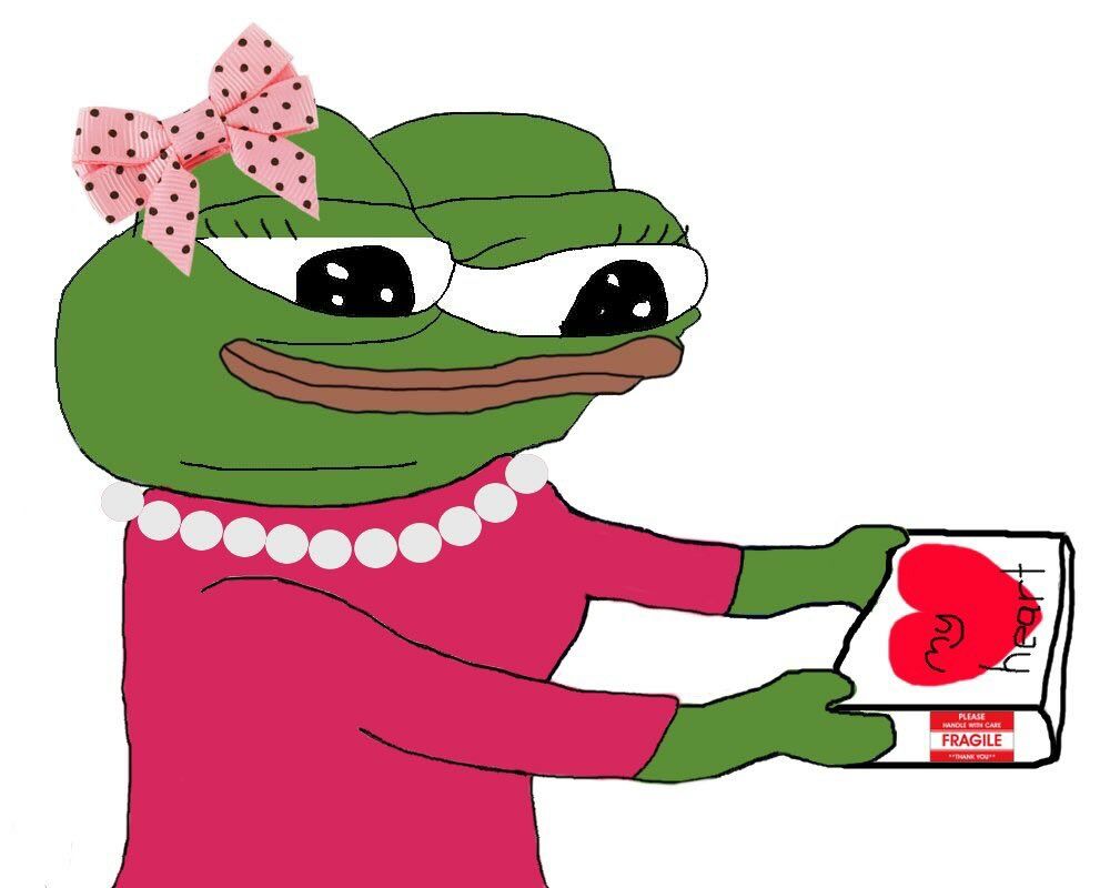 Pepe girl gives heart in box — Pepe meme