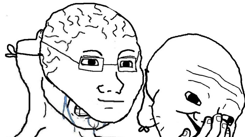 Wojak brainlet seething angry behind multiple masks — Wojak meme