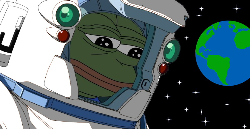 Pepe spacesuit sad floating above earth — Pepe meme