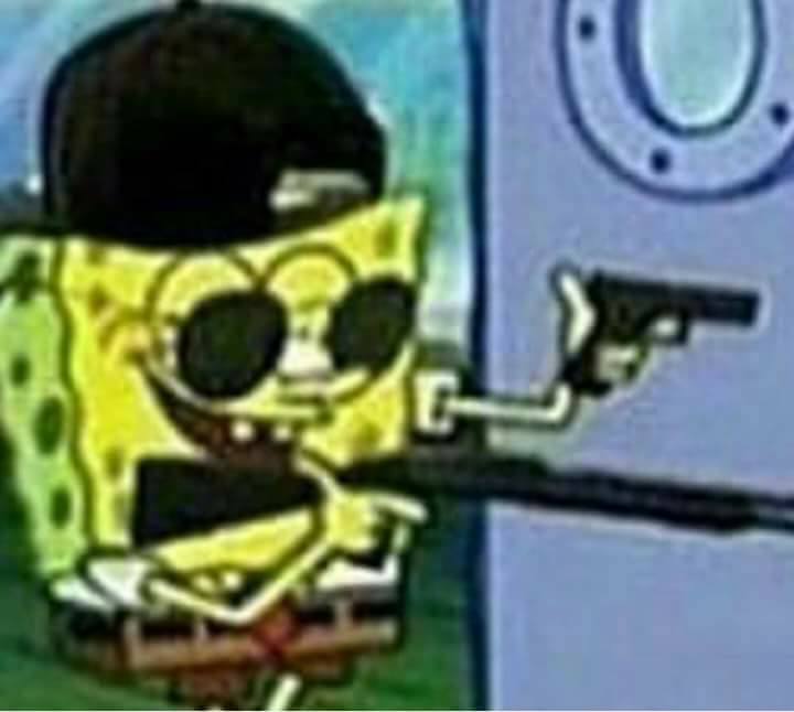 Spongebob carrying guns — Reaction meme