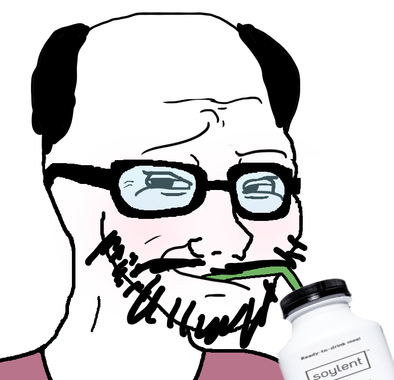 Wojak soy boy bald heading drinking soylent smug — Wojak meme