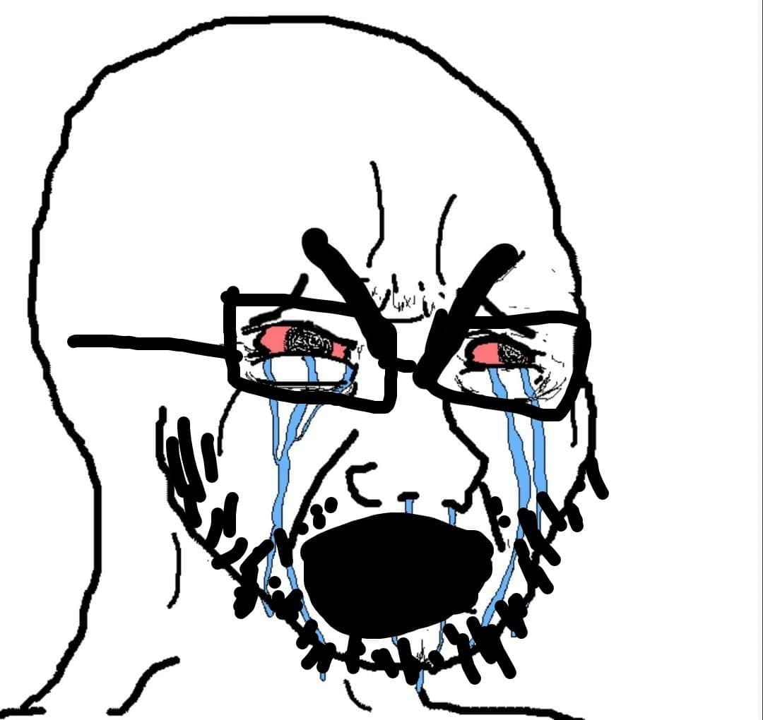 Wojak soy boy open mouth crying glasses — Wojak meme