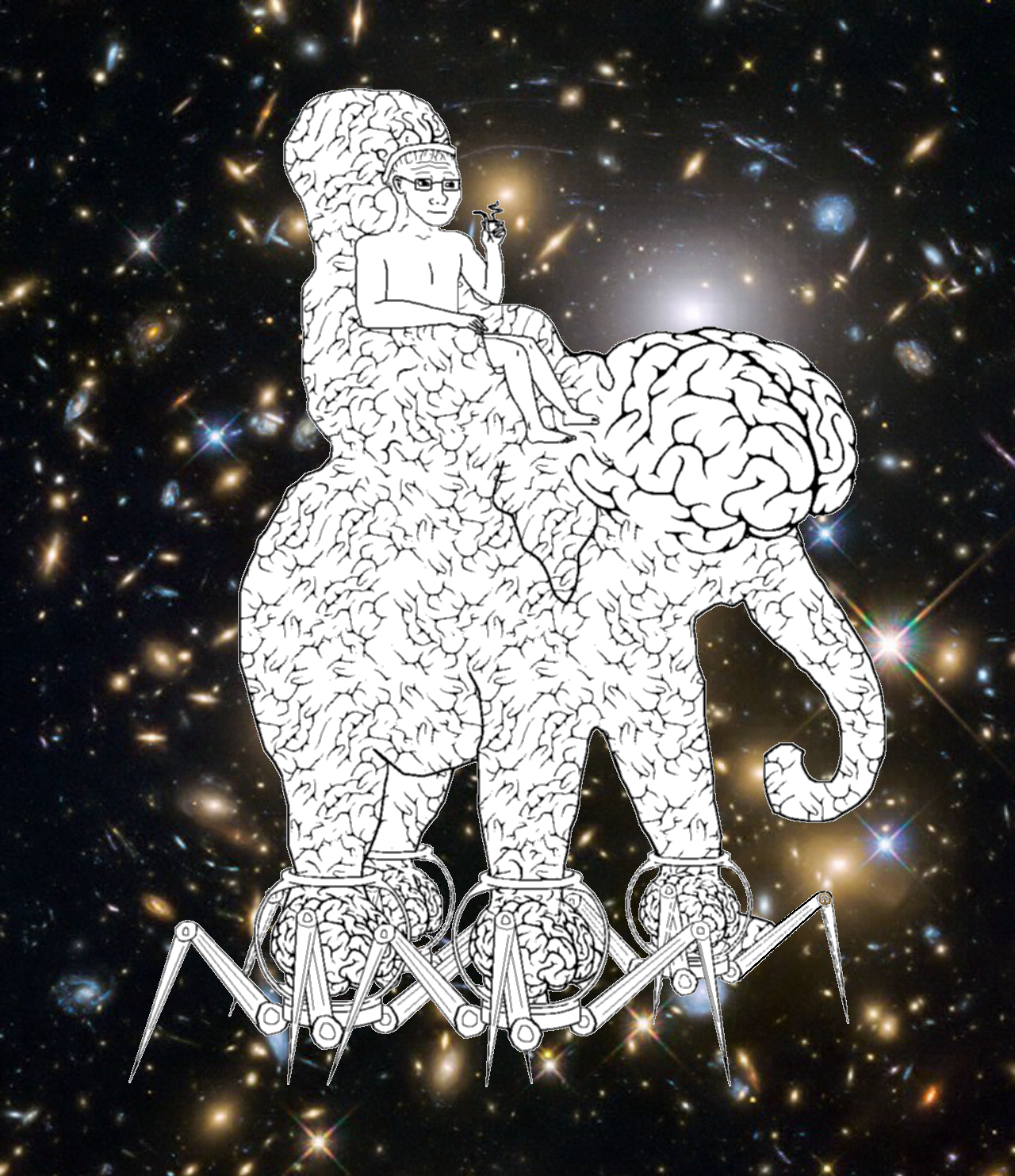 Wojak riding brain elephant space — Wojak meme