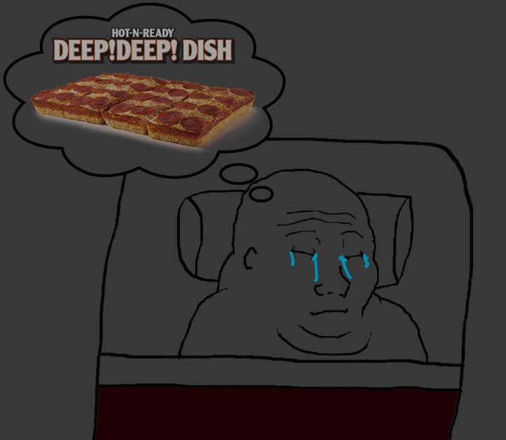 Wojak fat sleeping dreaming of deep dish pizza — Wojak meme