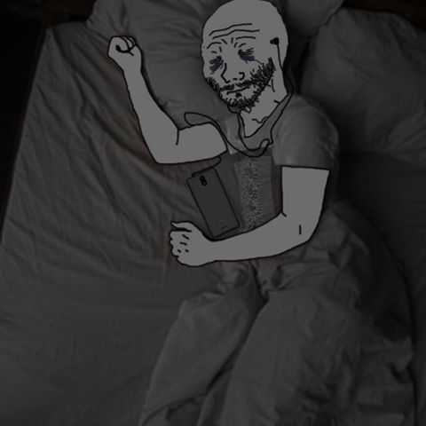 Wojak doomer crying in bed — Wojak meme