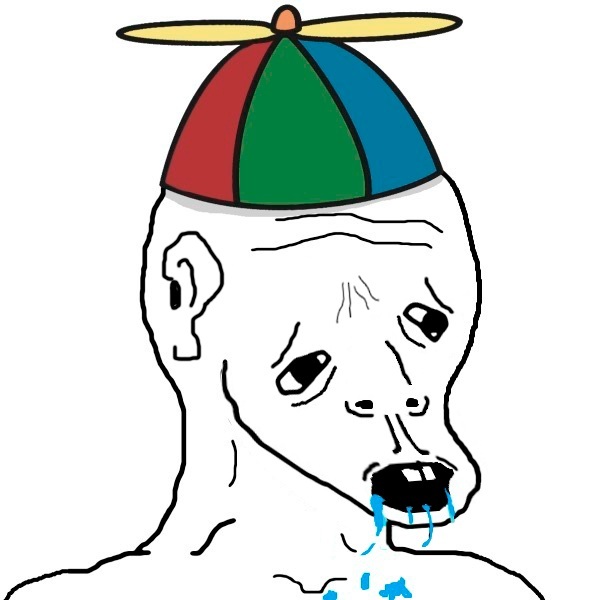 Brainlet melted face spinny hat — Brainlet meme