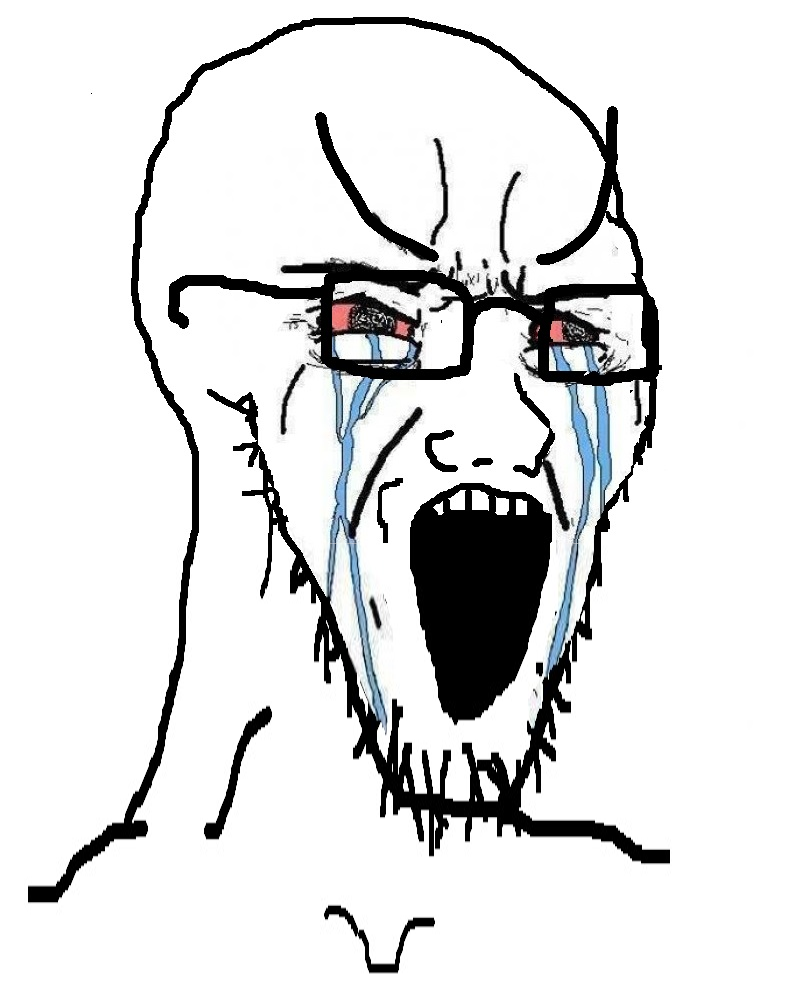 Wojak soy boy mouth open crying screaming — Wojak meme