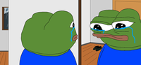 Pepe stares at himself mirror crying — Pepe meme