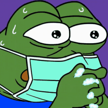 Pepe nervous wearing mask washing hands — Pepe meme