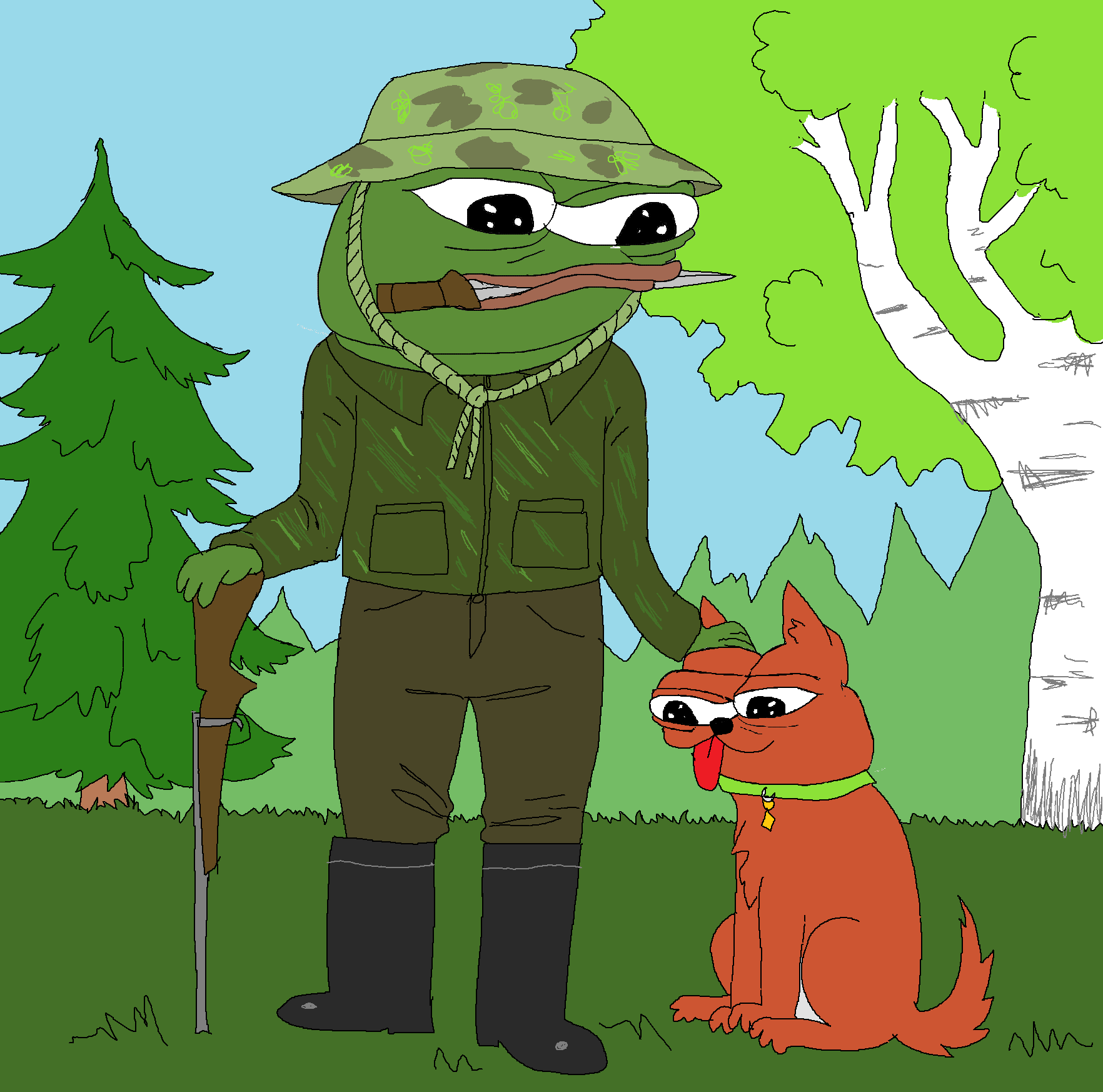 Pepe dog hiking woods — Pepe meme