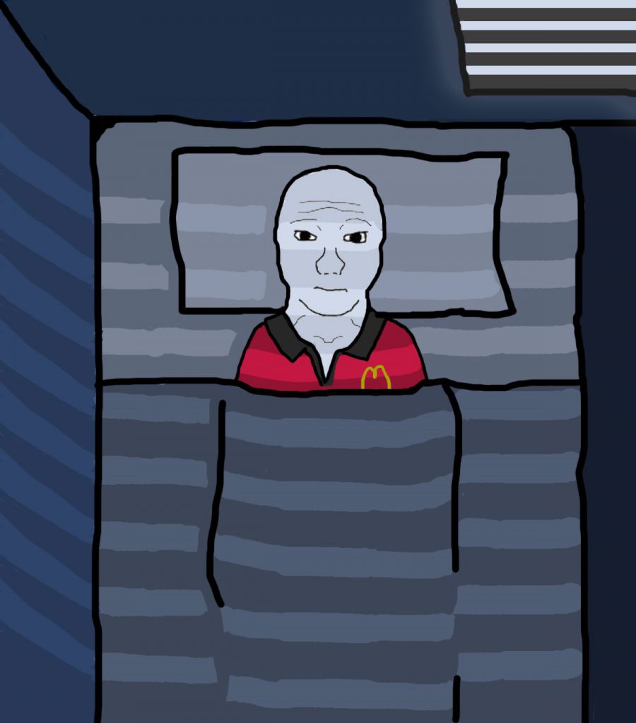Wojak mcdonalds uniform bed — Wojak meme
