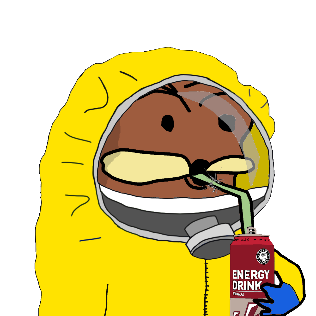 Spurdo drinking energy drink through hazmat suit — Reaction meme