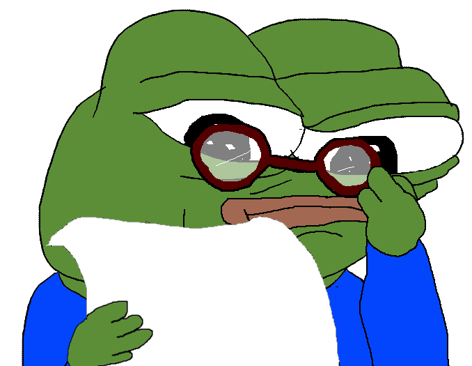 Pepe reads paper holding glasses — Pepe meme