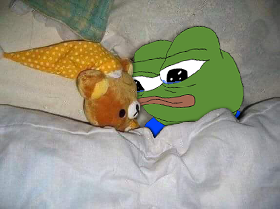 Pepe in bed with teddy bear — Pepe meme