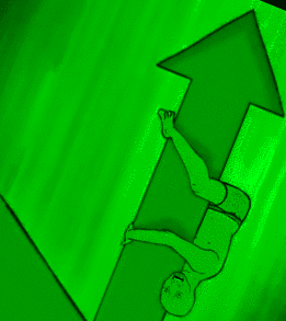 Green wojak riding green arrow sideways — Wojak meme
