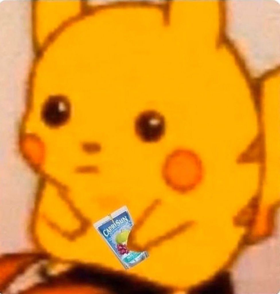 Pikachu unsure face holding capri sun — Reaction meme