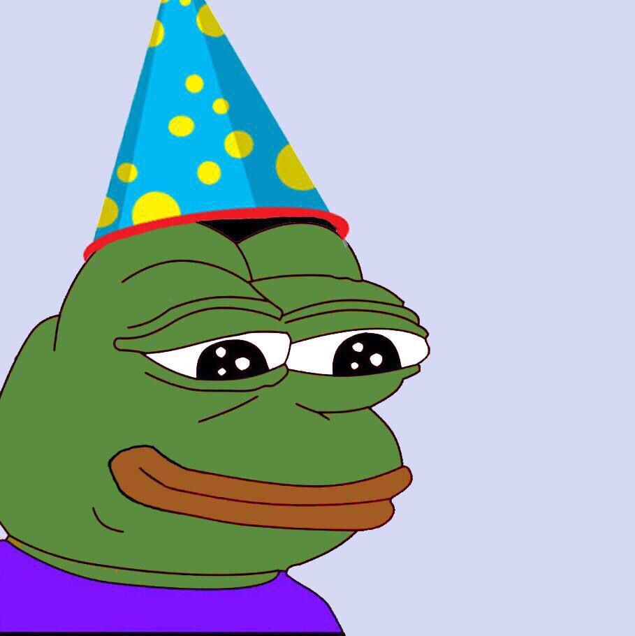 Pepe happy with blue party hat — Pepe meme