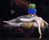 Pepe walking on classic oil painting — Pepe meme
