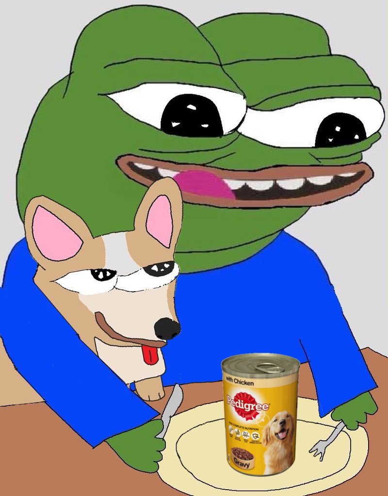 Pepe feeds dog friend — Pepe meme