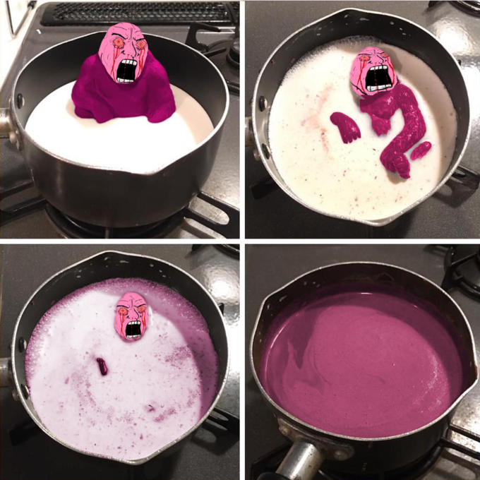 Pink wojak melting in pot — Wojak meme