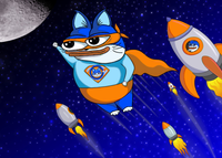Toshi cat flying with rockets — $TOSHI meme