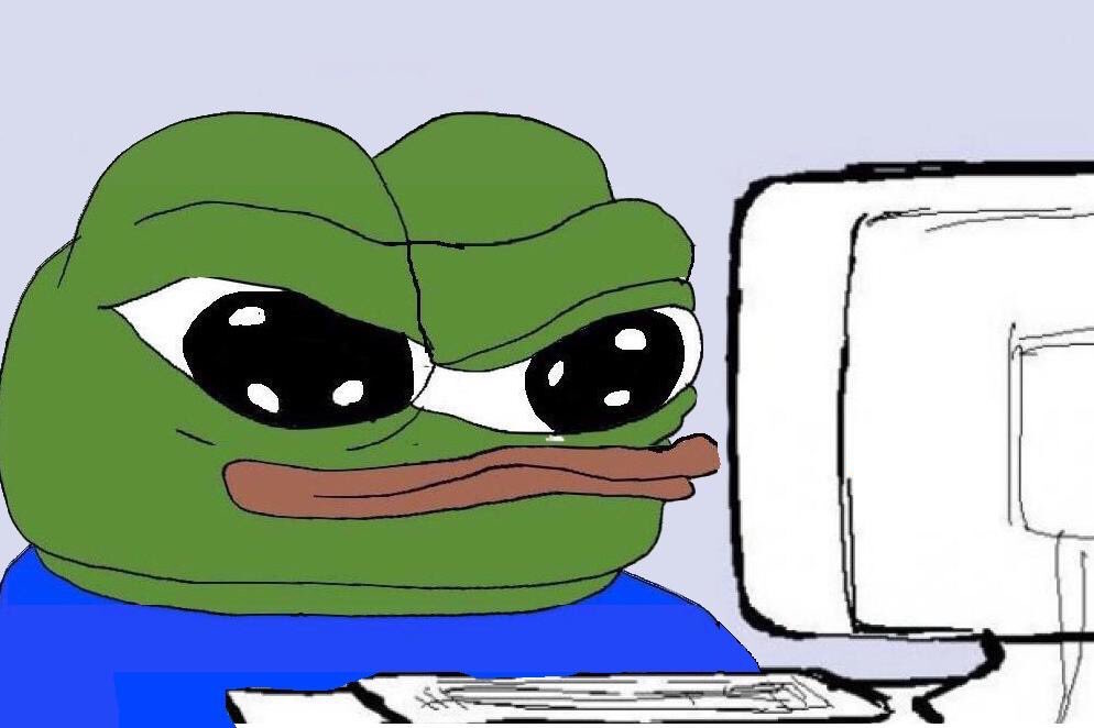 Pepe sitting behind meme computer — Pepe meme