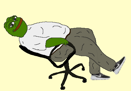 Pepe fat computer chair leaning back — Pepe meme